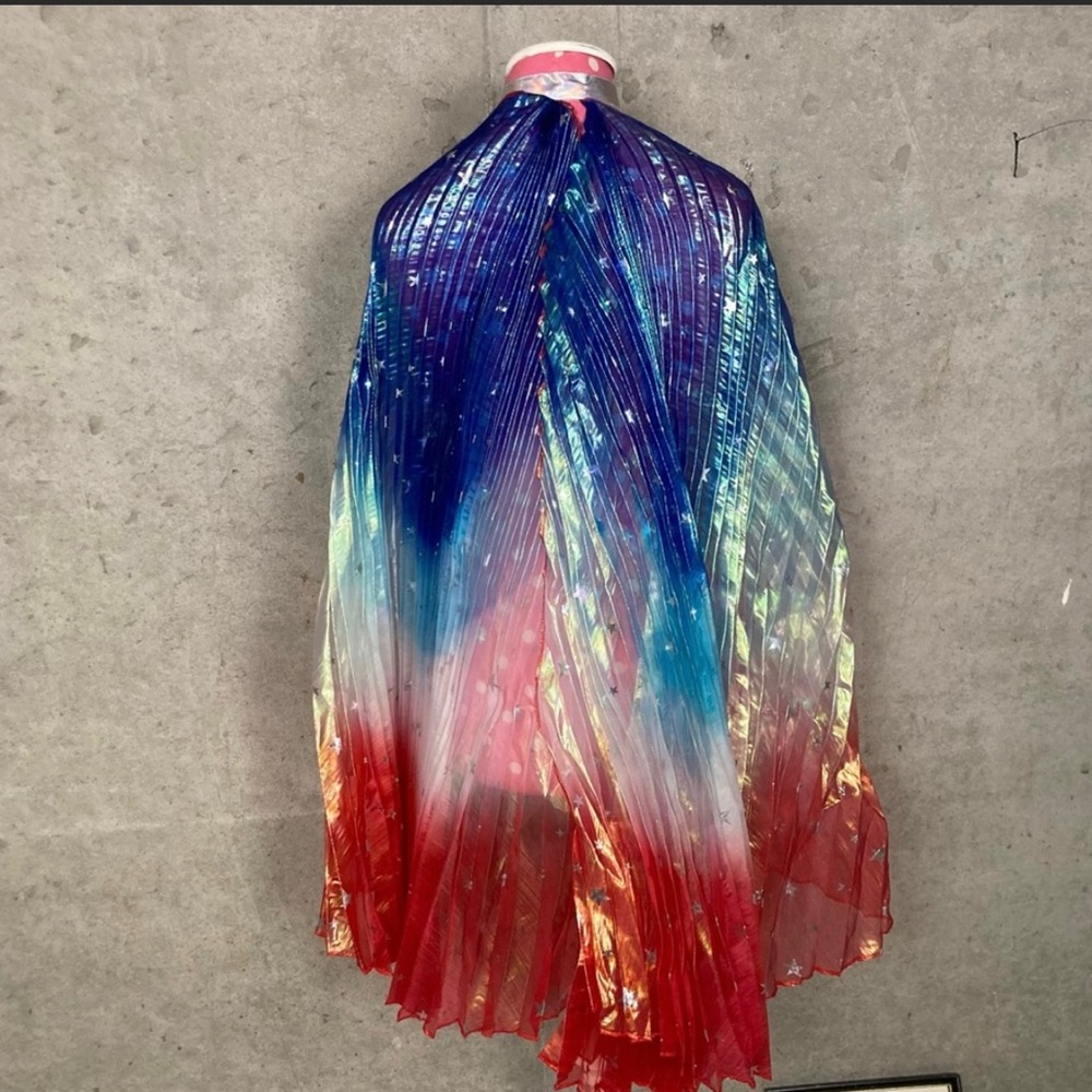 Iridescent American Patriotic Pleater Dancer Wings Cape Halloween Costume